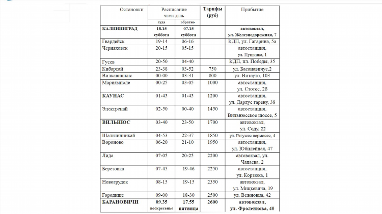 Расписание гурьевск калининград